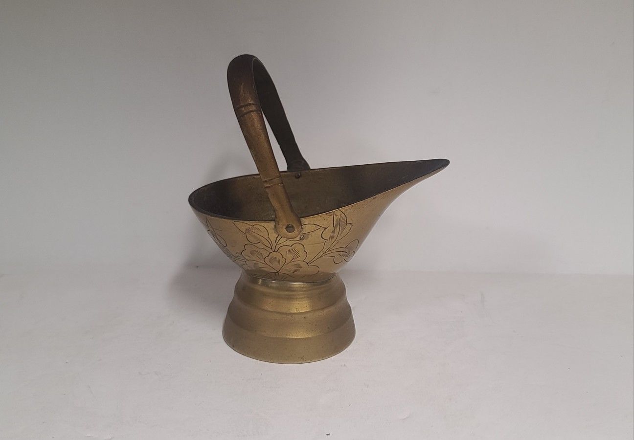 Vintage Minature Brass Etched Flower Design Coal Bucket Incense Burner