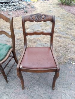 Antique Wood Dining Chair with Carved Back