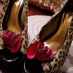 Qupid leopard print open-toed high heel shoes