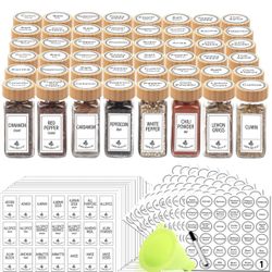 SWOMMOLY 48 Glass Spice Jars with 806 White Spice Labels, Square Spice Bottles 4 oz Empty Spice Containers with Bamboo Lids, Chalk Marker and Funnel 