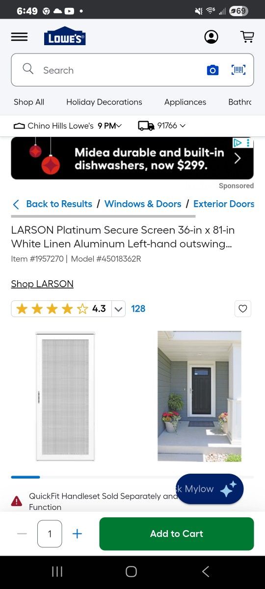 Larson Platinum Security Door 36x80in Left 36x80