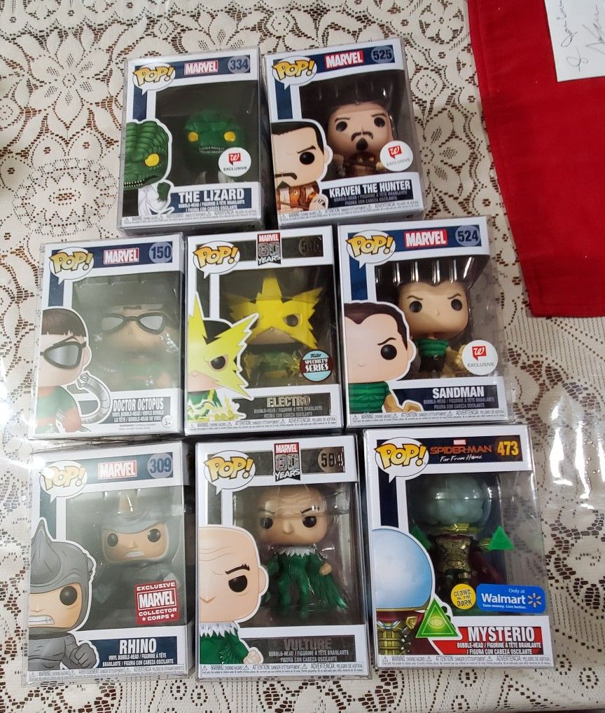 SPIDERMAN VILLAIN FUNKO POP LOT MARVEL DOCTOR OCTOPUS RGINO ELECTRO MYSTERIO KRAVEN SANDMAN VULTURE LIZARD