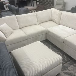 New Sectional Corduroy Couch with Ottomanโฆ Free Delivery ๐