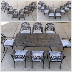 ✅NEW✅ Outdoor Patio Furniture Cast Aluminum 8 Seat Dining Set-86 inch 75 pound Rectangle Table- 8 chairs and Table- Bronze