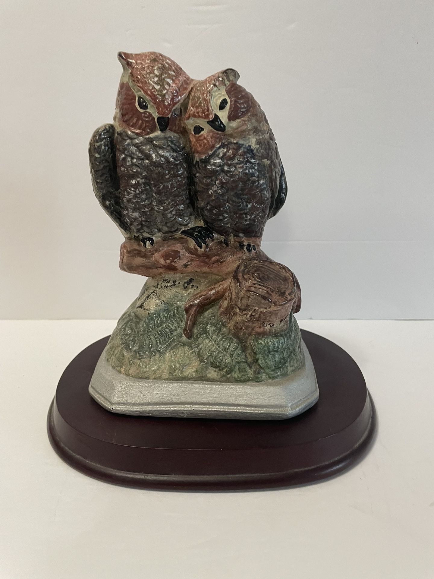 Vintage Chalkware Owls Figurine With Stand (Weighs 2 1/2 Lbs)