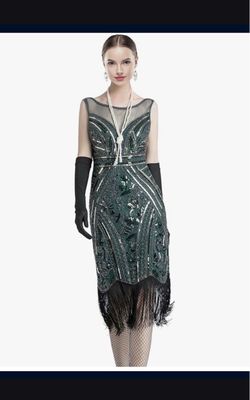 1920s party dress with lace and sequin collar and ruffles