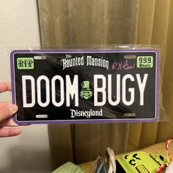 Disney Legend Bob Gurr Signed Haunted Mansion License Plate Autographed BAS Doom