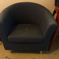 Wayfair barrel chair, no rips, no stains, wood legs, cushion firm dark gray color