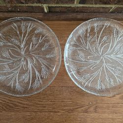 Vintage Set of Two Pressed Glass Plates In A Swaying Wheat Pattern