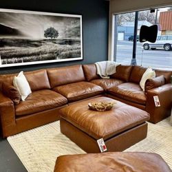 Emilia Caramel Leather 4pc Modular Sectional Sofa
