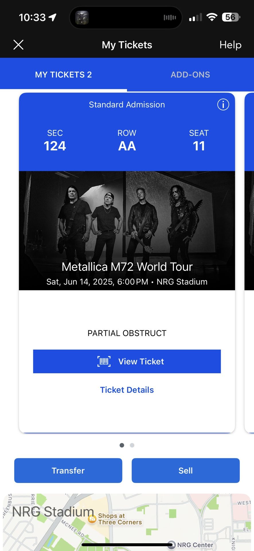 2 Metallica Tickets For Houston NRG Stadium