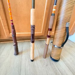Vintage Fiberglass Fly Fishing Rods Collection – Orange Blanks, Cork Grips, with Wood Grain Hard Case