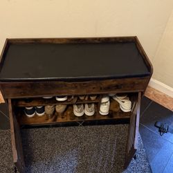 IRONCK Shoe Bench,6 Pairs Entryway Storage Bench with Door, 2-Tier Shoe Rack Organizer, Industrial, Vintage Brown