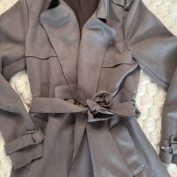 Woman’s Suede Pea Coat Gray Size M