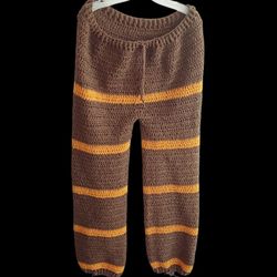 Handmade Crocheted Mens Striped Drawstring Joggers 