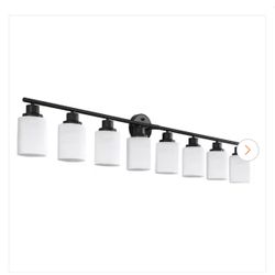 52 in. 8-Light Contemporary Black Vanity Bathroom Mirror Light with Frosted White Glass (Bulb Not Included)