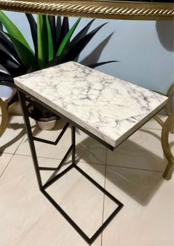 White Marble Style Accent Table