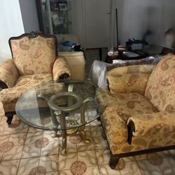 2 Set Armchair Chairs And Glass Table Set 