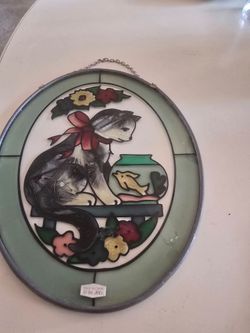Stained Glass Cat and Fishbowl Sun Catcher