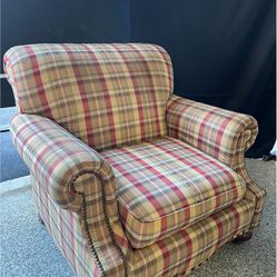 Oversized Comfy Plaid Armchair with Ottoman