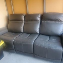 ALL GREY LEATHER  Couch And Love Seat