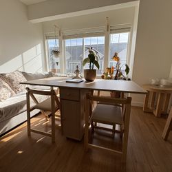 Natural Wood, 5 Piece Folding Dining Table Set, Compact, Storage, Apartment Life