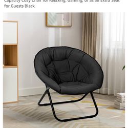Round Foldable Moon Saucer Chair with 220lbs Weight Capacity Cozy Chair for Relaxing, Gaming, or as an Extra Seat for Guests Black