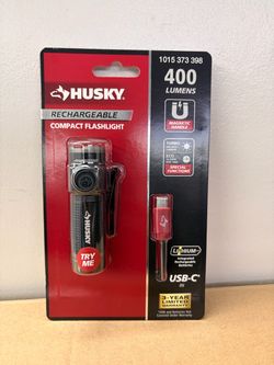 New Husky Rechargeable Compact Flashlight 400 Lumens