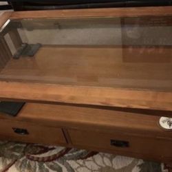 Coffee / cocktail table Brown Wood Glass Top With Drawers