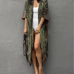 Stylish Tie Dye Open Front Long Kimono Swimsuit Cover up for Women