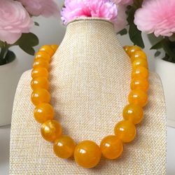 Gorgeous Vintage Style Translucent Egg Yolk Amber Resin Beads Necklace 21”inch & 160grams
