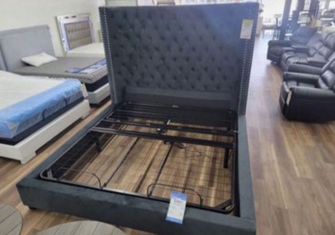 New Black Upholstered King Sized Bed Frame