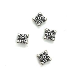 4 Sterling Square Saucer Bali Style Beads 