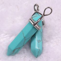 1 BRAND NEW IN PACKAGE NATURAL QUARTZ BLUE TURQUOISE REIKI GEMSTONE CHAKRA HEALING CRYSTAL HEXAGONAL POINT NECKLACE PENDANT  