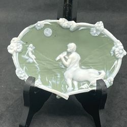 VTG Oval Jasper Ware Sage Green Trinket Dish Oval Shaped Sagittarius Centurion   This vintage trinket dish is a beautiful addition to any collection. 