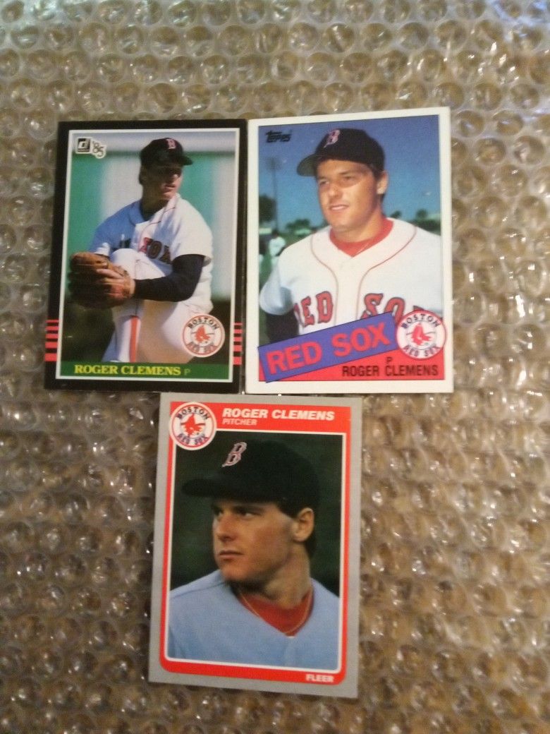 Roger Clemens Rookie Baseball cards .3 . 1985 Fleer , Topps, & Donruss.
