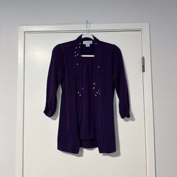Sag Harbor Purple Cardigan with Stud Accents PM