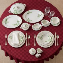 Collector’s Noritake Green Bamboo 1538G Vintage China – Full Set for 12
