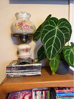 Vintage Hurricane Lamp Roses Design With 3 Way Electric Lighting