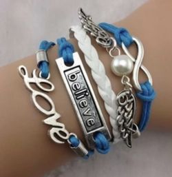 Leather style infinity, believe, love leather bracelet