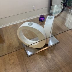 “Modern Sculptural Glass Dining Table – Double Ring Pedestal Base – Designer Style”