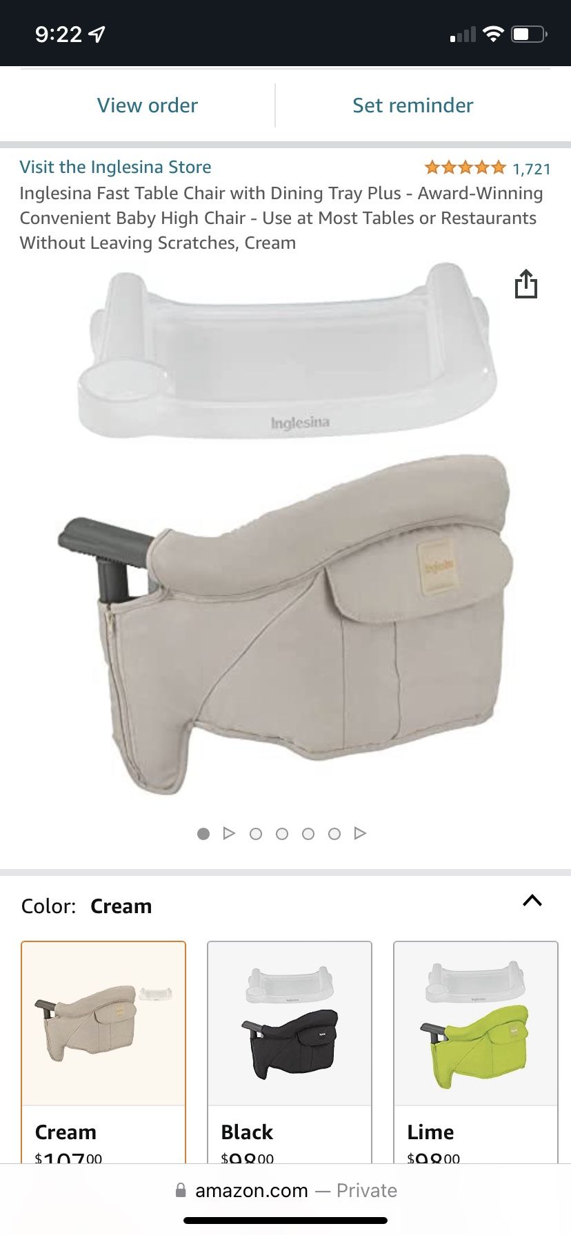 Inglesina Fast Table Chair With Dining Tray Plus Cream