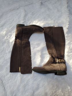 TOMMY HILFIGER BROWN/GRAY SUEDE KNEE BOOTS