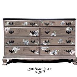 Floral Brown Dresser 8 Drawers 