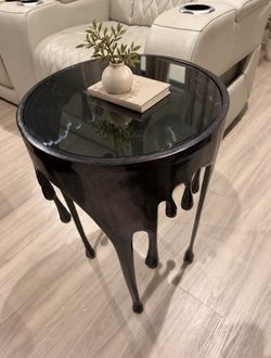 Black Drip Side Table with Glass Top