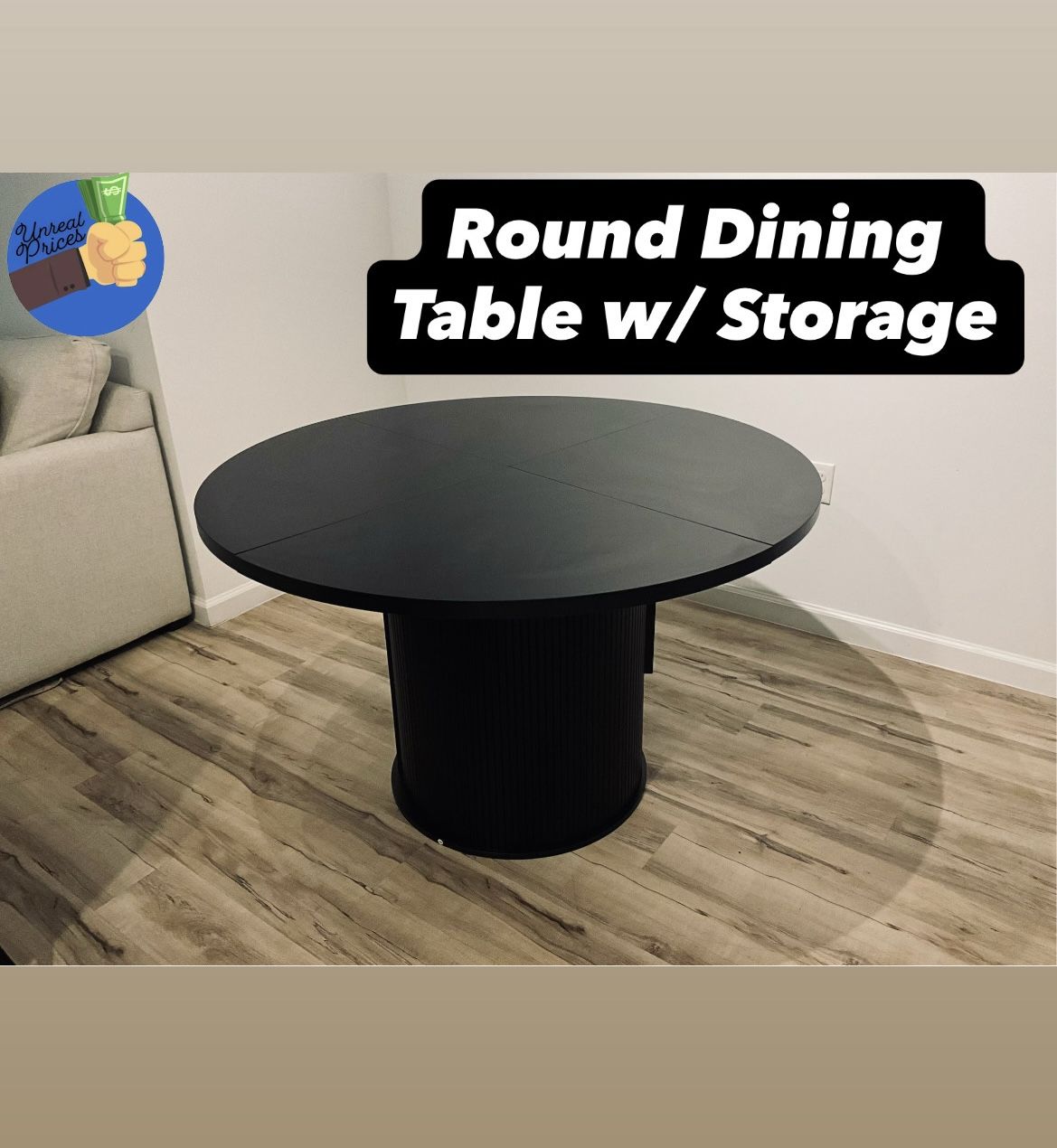 Round Dining Table for 4, Kitchen Table Dinner Table with 2-Layer Storage Shelf