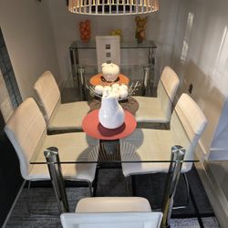 Glass Dining Room Table (White Chairs Included)