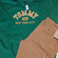 Men's Tommy Outfit With Hoodie Jeans (Hoodie Size Large) (Pants Size 33x30)