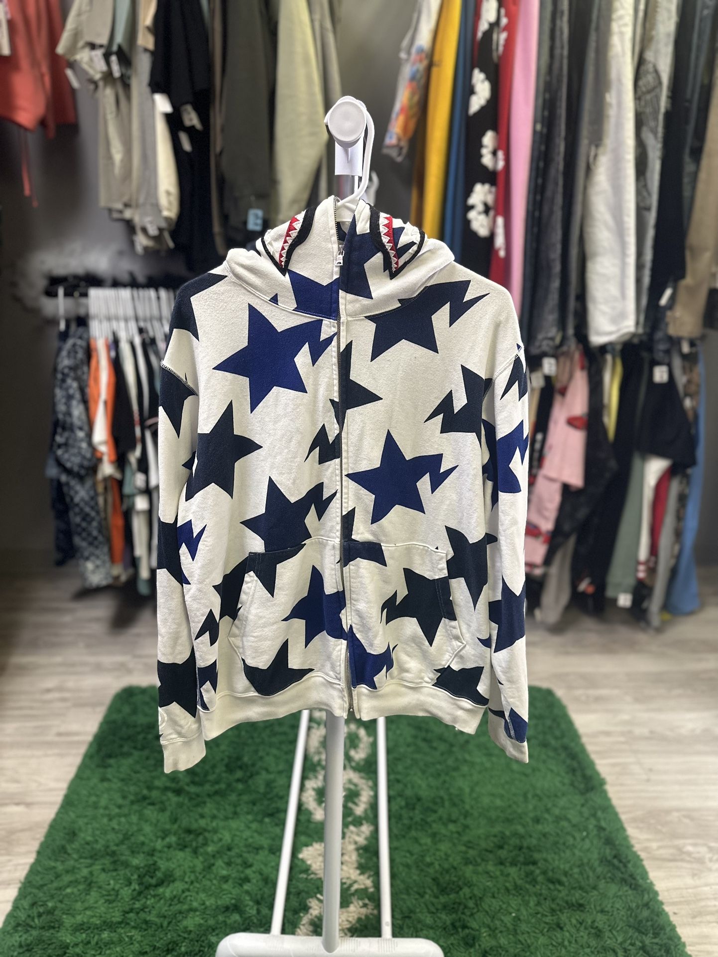 Rare Bape Full Zip Shark Hoodie Blue Stars
