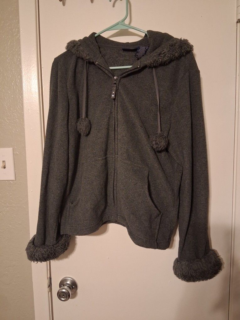 Gray Faux Fur Lined Hoodie Catalina Size M 8/10